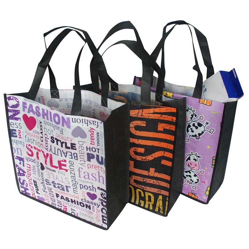 100 GSM PET Tote Bag with Black Gusset & Handles: 13" x 13" x 5"